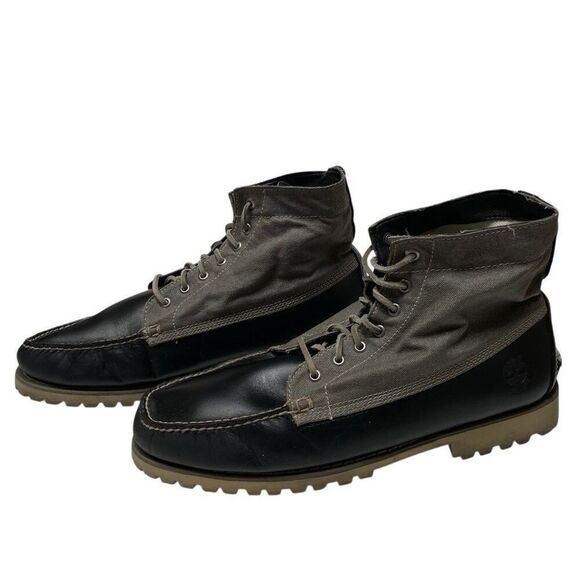 Timberland Authentic Chukka Mens 13 Lace-Up Boots Canvas Black Leather High Top - Picture 1 of 11